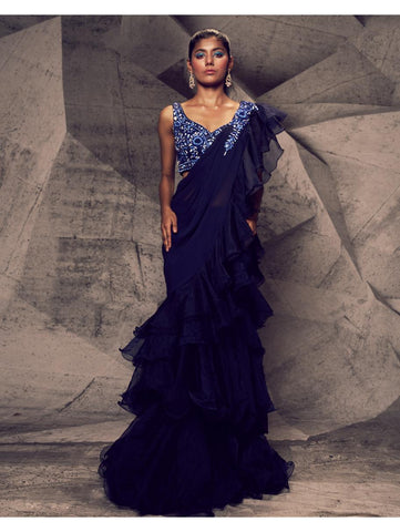 Archana Kochhar - The Shimmering Blue Ruffle Sari Archana Kochhar - The Shimmering Blue Ruffle Sari