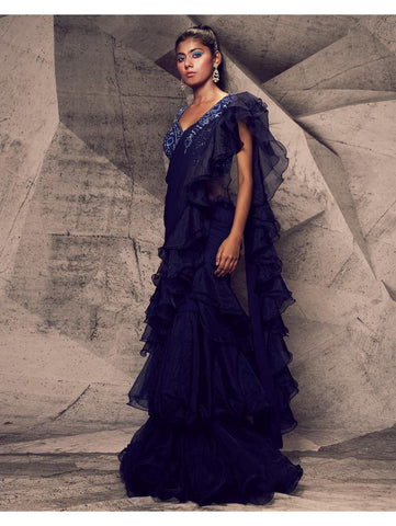 Archana Kochhar - The Shimmering Blue Ruffle Sari Archana Kochhar - The Shimmering Blue Ruffle Sari