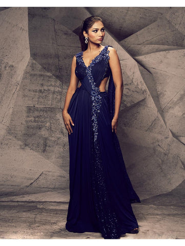 Archana Kochhar - The Shimmering Blue cross sari Archana Kochhar - The Shimmering Blue cross sari