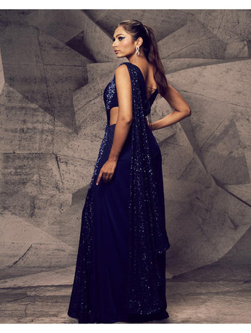 Archana Kochhar - The Shimmering Blue cross sari Archana Kochhar - The Shimmering Blue cross sari