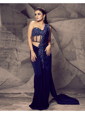 Archana Kochhar - The Shimmering Blue Slit Sari Archana Kochhar - The Shimmering Blue Slit Sari