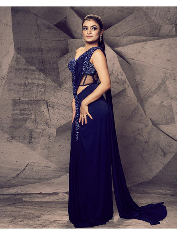 Archana Kochhar - The Shimmering Blue Slit Sari Archana Kochhar - The Shimmering Blue Slit Sari