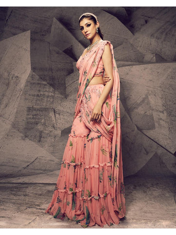 Archana Kochhar - The Pink Floral Sharara Sari Archana Kochhar - The Pink Floral Sharara Sari