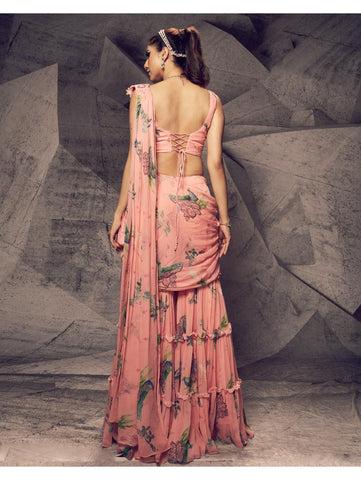 Archana Kochhar - The Pink Floral Sharara Sari Archana Kochhar - The Pink Floral Sharara Sari