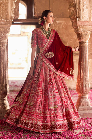 "Ariana" Red Zardosi Bridal Lehenga Set "Ariana" Red Zardosi Bridal Lehenga Set