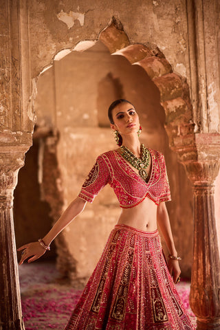 "Ariana" Red Zardosi Bridal Lehenga Set "Ariana" Red Zardosi Bridal Lehenga Set