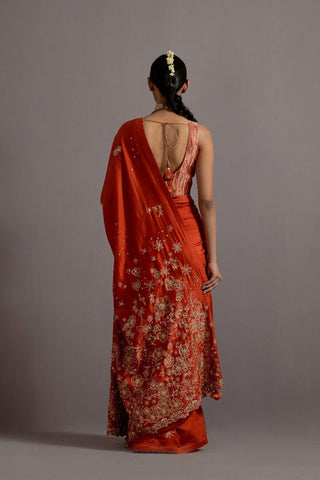 Tangerine Tissue Appliqued Boota Saree With Blouse Tangerine Tissue Appliqued Boota Saree With Blouse