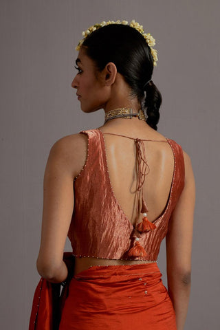 Tangerine Tissue Appliqued Boota Saree With Blouse Tangerine Tissue Appliqued Boota Saree With Blouse