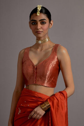 Tangerine Tissue Appliqued Boota Saree With Blouse Tangerine Tissue Appliqued Boota Saree With Blouse