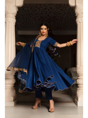 Pomcha Jaipur - MINAKARI BLUE ANARKALI SET Pomcha Jaipur - MINAKARI BLUE ANARKALI SET