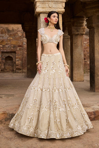 "Gaia" Golden & Ivory Resham Hand Embroidered  Lehengas "Gaia" Golden & Ivory Resham Hand Embroidered  Lehengas