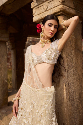 "Gaia" Golden & Ivory Resham Hand Embroidered  Lehengas "Gaia" Golden & Ivory Resham Hand Embroidered  Lehengas
