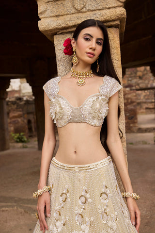 "Gaia" Golden & Ivory Resham Hand Embroidered  Lehengas "Gaia" Golden & Ivory Resham Hand Embroidered  Lehengas