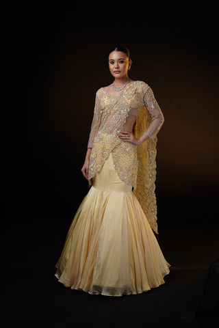 "Gloria" Golden Drape Fishcut Saree Set "Gloria" Golden Drape Fishcut Saree Set