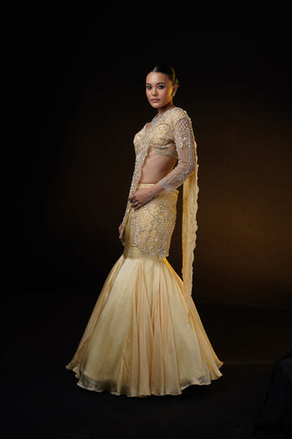 "Gloria" Golden Drape Fishcut Saree Set "Gloria" Golden Drape Fishcut Saree Set