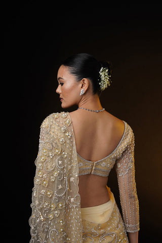 "Gloria" Golden Drape Fishcut Saree Set "Gloria" Golden Drape Fishcut Saree Set