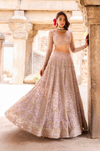 "Haydee" Mauve Crystal & Sequin Embellished Bridal  Lehengas "Haydee" Mauve Crystal & Sequin Embellished Bridal  Lehengas