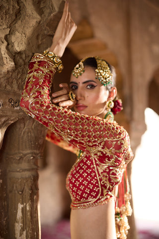 "Ilakshi" Deep Red Zardosi Embroidery Bridal Lehenga Set "Ilakshi" Deep Red Zardosi Embroidery Bridal Lehenga Set