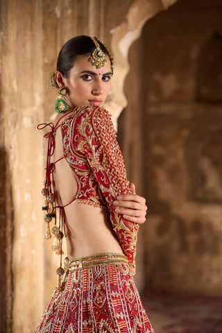 "Ilakshi" Deep Red Zardosi Embroidery Bridal Lehenga Set "Ilakshi" Deep Red Zardosi Embroidery Bridal Lehenga Set