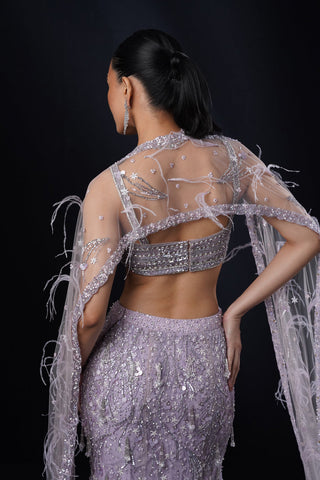 "Rayna" Purple Fishcut Embroidered Lehenga Set With Cape "Rayna" Purple Fishcut Embroidered Lehenga Set With Cape