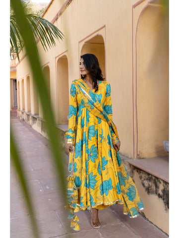 Pomcha Jaipur - BLUE CARNATION MUSLIN ANARKALI SET Pomcha Jaipur - BLUE CARNATION MUSLIN ANARKALI SET