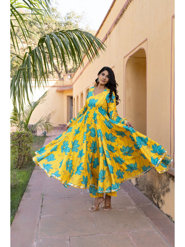 Pomcha Jaipur - BLUE CARNATION MUSLIN ANARKALI SET Pomcha Jaipur - BLUE CARNATION MUSLIN ANARKALI SET