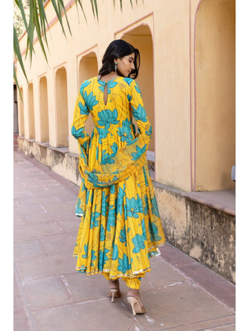 Pomcha Jaipur - BLUE CARNATION MUSLIN ANARKALI SET Pomcha Jaipur - BLUE CARNATION MUSLIN ANARKALI SET