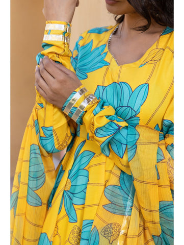 Pomcha Jaipur - BLUE CARNATION MUSLIN ANARKALI SET Pomcha Jaipur - BLUE CARNATION MUSLIN ANARKALI SET