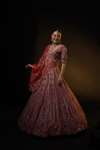 "Raya" Red Tissue Bridal Lehenga Set "Raya" Red Tissue Bridal Lehenga Set