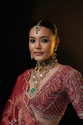 "Raya" Red Tissue Bridal Lehenga Set "Raya" Red Tissue Bridal Lehenga Set