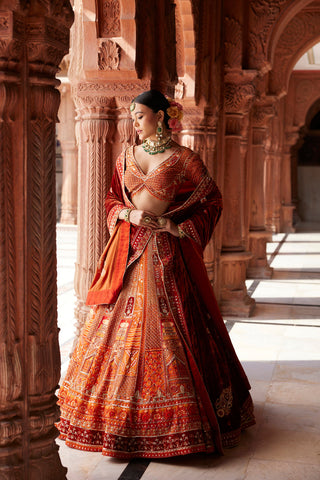 "Rewati" Rust Bridal Lehenga & Velvet Dupata "Rewati" Rust Bridal Lehenga & Velvet Dupata