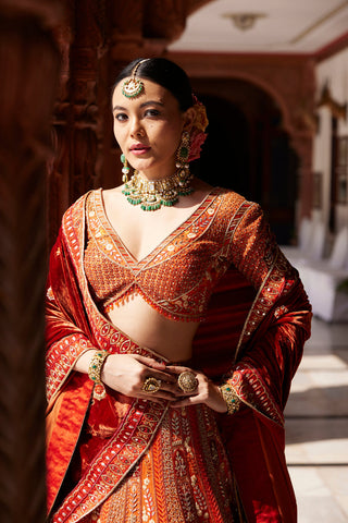 "Rewati" Rust Bridal Lehenga & Velvet Dupata "Rewati" Rust Bridal Lehenga & Velvet Dupata