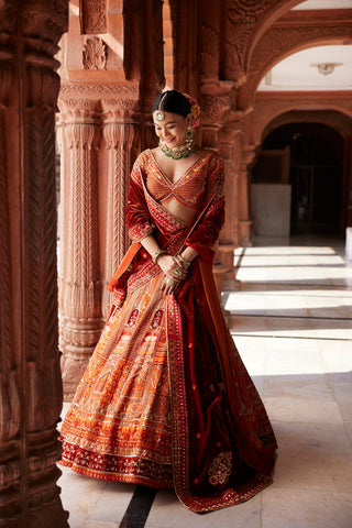"Rewati" Rust Bridal Lehenga & Velvet Dupata "Rewati" Rust Bridal Lehenga & Velvet Dupata