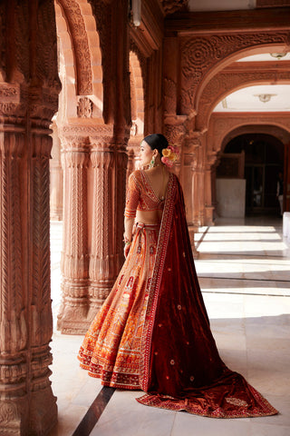 "Rewati" Rust Bridal Lehenga & Velvet Dupata "Rewati" Rust Bridal Lehenga & Velvet Dupata