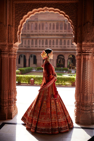 "Rewati" Rust Bridal Lehenga & Velvet Dupata "Rewati" Rust Bridal Lehenga & Velvet Dupata