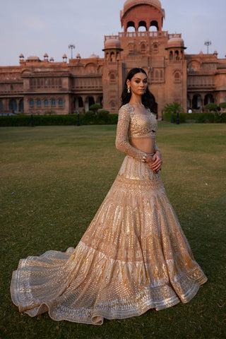 "Tamanna" Sequin Embellished Lehenga Set With Trail Behind "Tamanna" Sequin Embellished Lehenga Set With Trail Behind