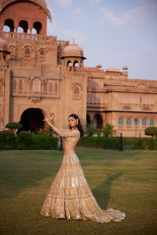 "Tamanna" Sequin Embellished Lehenga Set With Trail Behind "Tamanna" Sequin Embellished Lehenga Set With Trail Behind