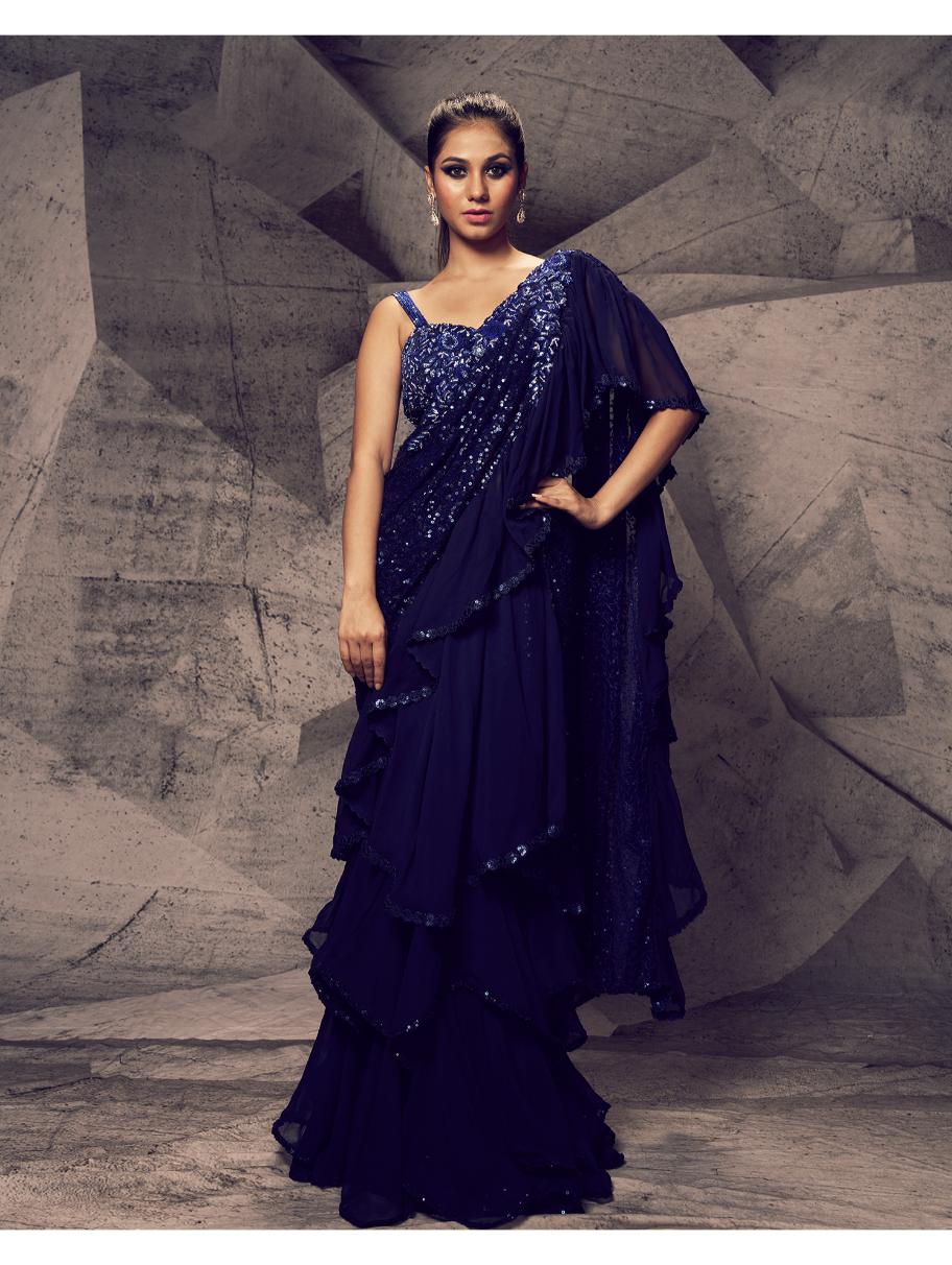 Archana Kochhar - The Shimmering Blue Layered Sari