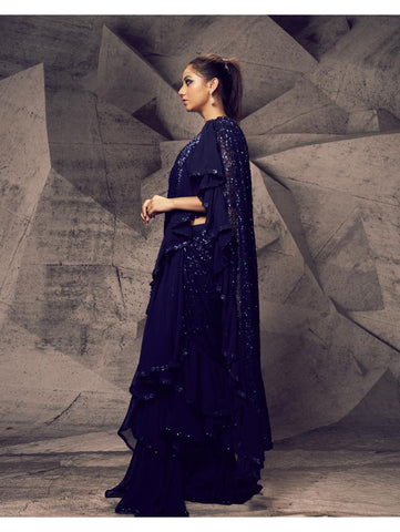 Archana Kochhar - The Shimmering Blue Layered Sari