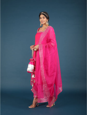 Pomcha Jaipur - ZOYA PINK TAFFETA SILK SUIT SET