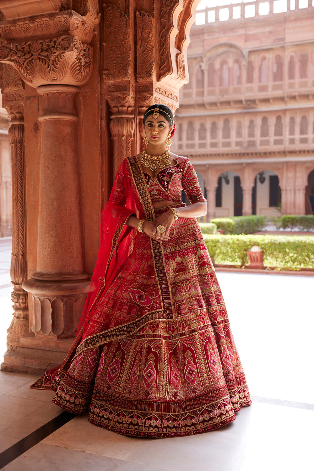 "Aari" Red Bridal Lehenga Set