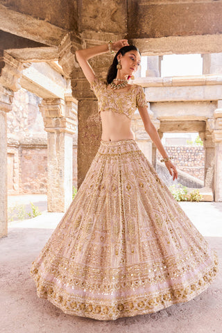 "Amara" Onion Pink Zardosi And Sequin Embroidered Organza  Lehengas