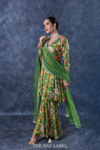 Fern Green Floral Sharara Set