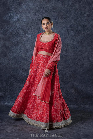 Crimson Red Floral Lehenga Set