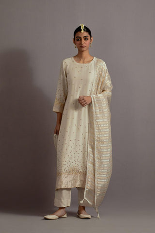 Ivory Tissue Appliqued Straight Kurta Set