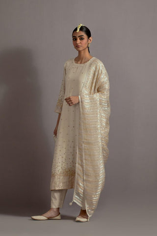 Ivory Tissue Appliqued Straight Kurta Set