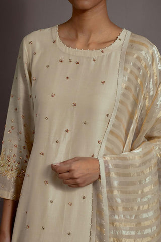 Ivory Tissue Appliqued Straight Kurta Set