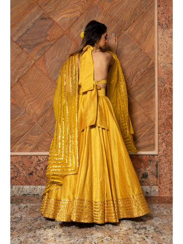 Pomcha Jaipur - RABIA YELLOW COTTON SILK LEHENGA SET