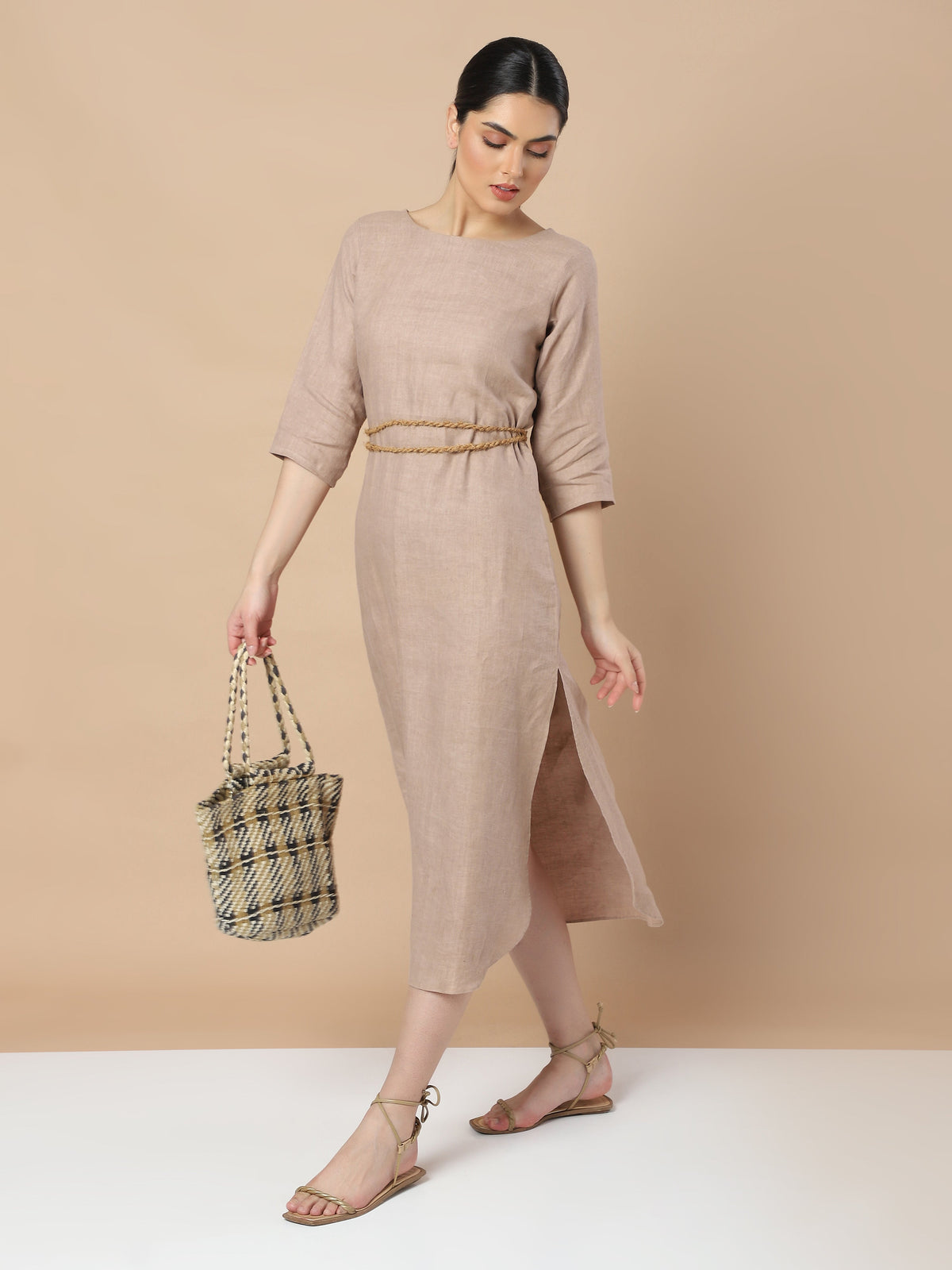 Elegance: Hemp Single Slit Full Sleeves Dress