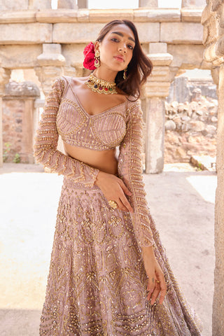 "Haydee" Mauve Crystal & Sequin Embellished Bridal  Lehengas